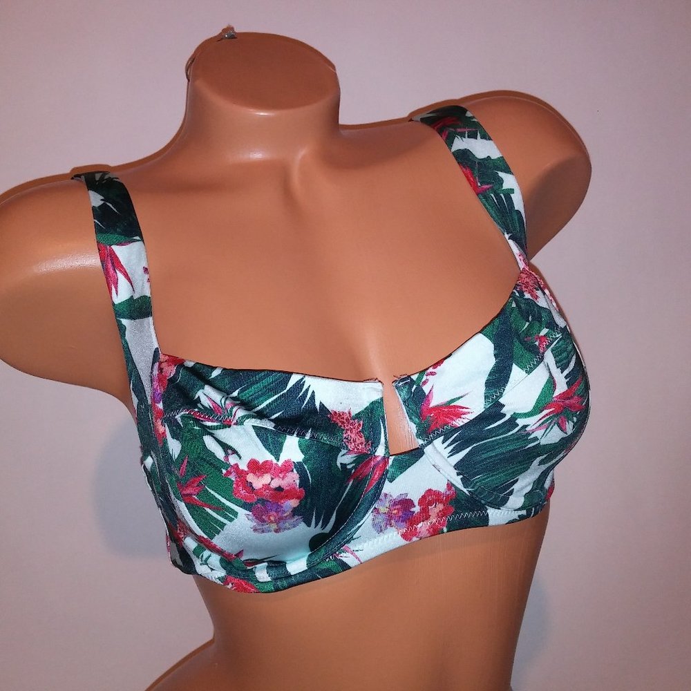 Victoria Secret Swim Bikini Top Tropical Blue Green Red Floral No Padding Underw
